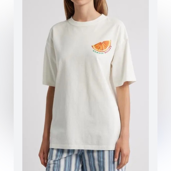 Damson Madder Tops - DAMSON MADDER Spritz Boyfriend Graphic Tee size‎ 10 Aperol Spritz White US 6-8
